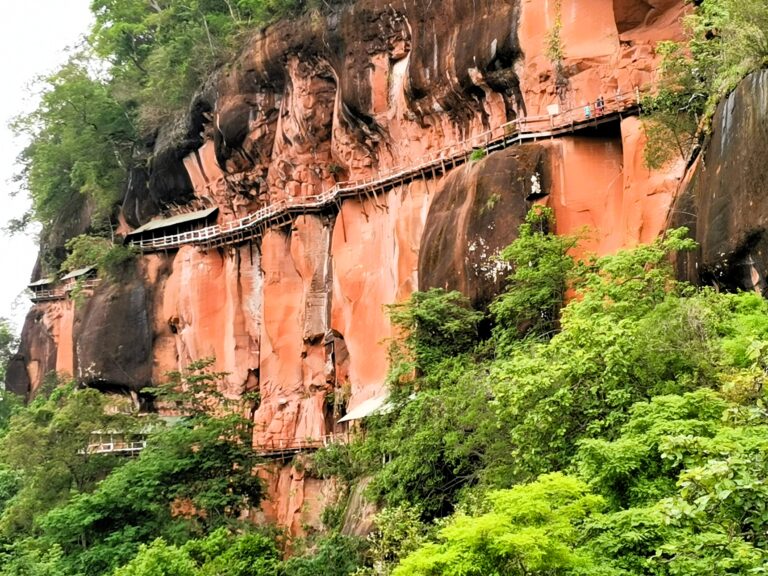 The path to Wat Phu Tok clings to the side of a cliff. One of Thailand's most dangerous paths.